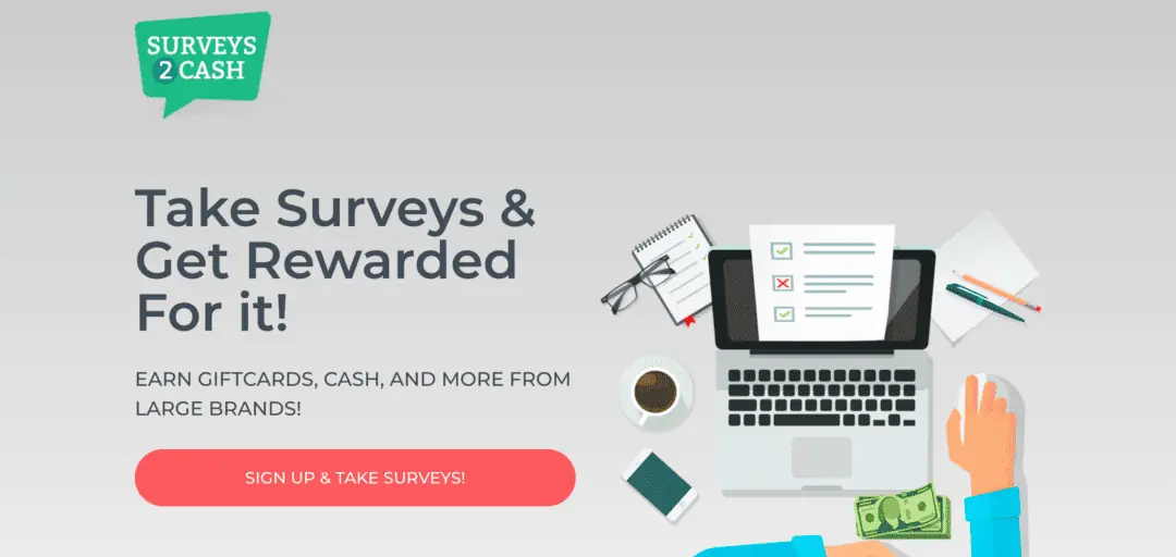 image showing surveys2cash website homepage