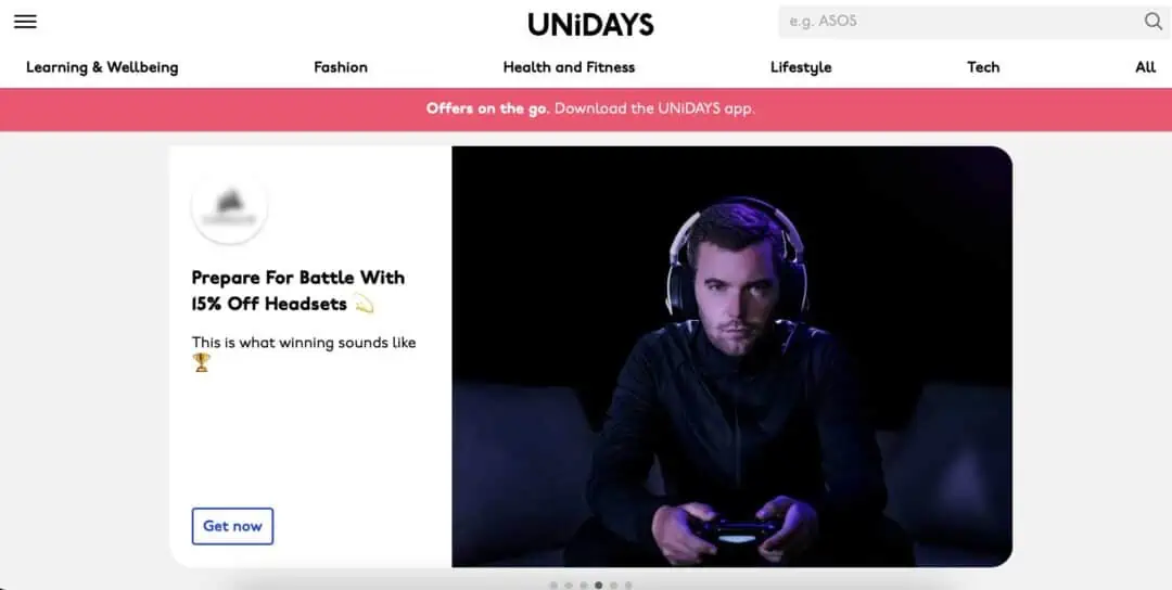 image showing unidays website homepage