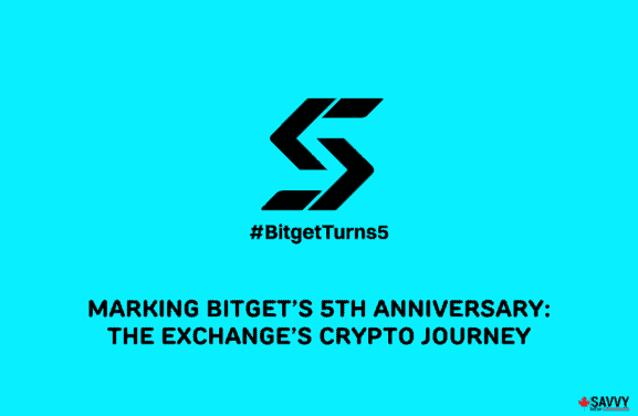image showing bitget logo and texts providing Bitget's 5th anniversary