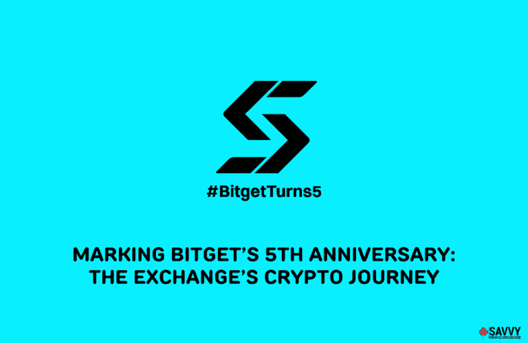 image showing bitget logo and texts providing Bitget's 5th anniversary