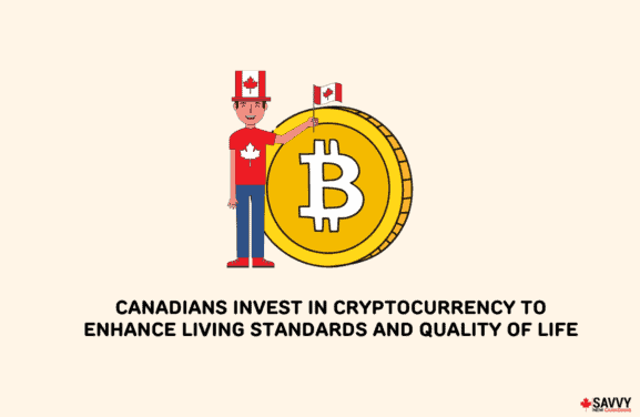 image showing an illustration of a canadian standing beside bitcoin logo