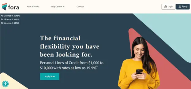 image showing fora line of credit homepage